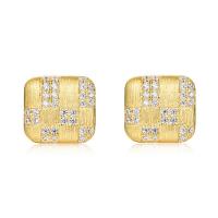 Gold-Plated Geometric Pavé Stud Earrings