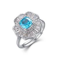 Blue Topaz Floral Silver Statement Ring