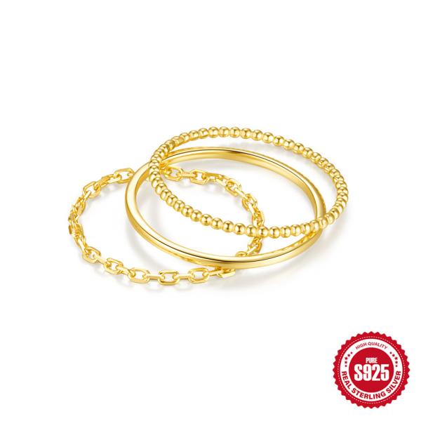 925 Silver Gold-Tone Stackable Rings Set