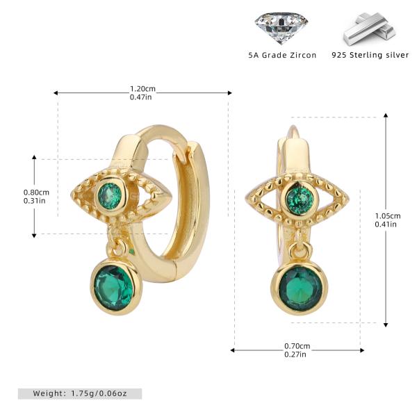 Gold Green Evil Eye Huggie Earrings
