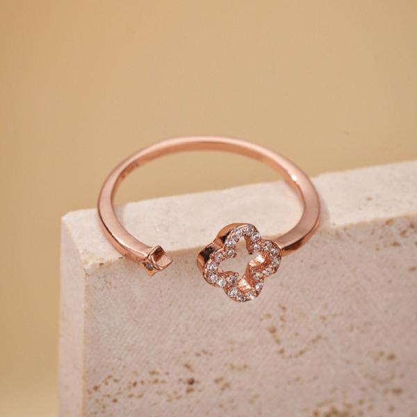 Rose Gold Floral Cubic Zirconia Band Ring