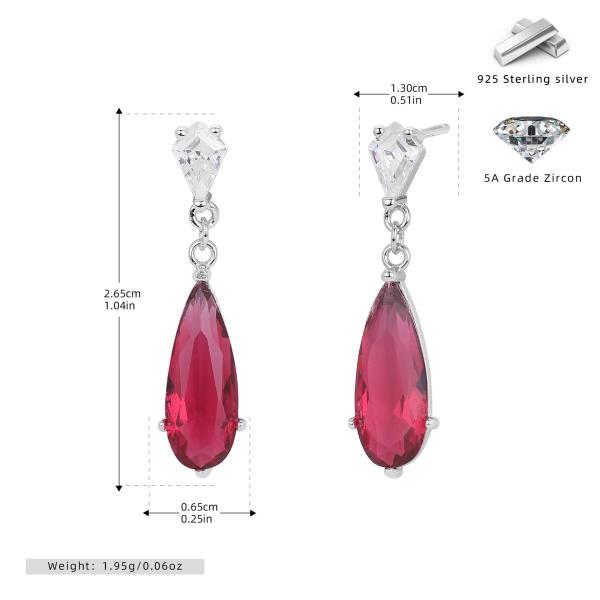 Red Zircon Silver Drop Earrings