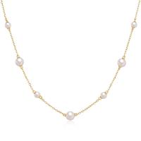 Gold Station Necklace with Freshwater Pearls
