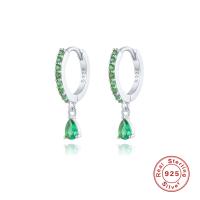 925 Silver Green Gemstone Pavé Hoop Earrings