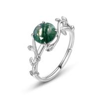 Floral Moss Agate Silver Ring