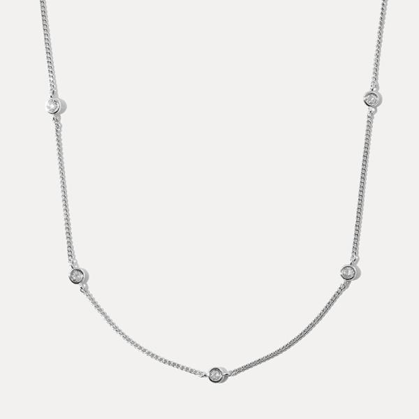 Silver Station Necklace with Cubic Zirconia
