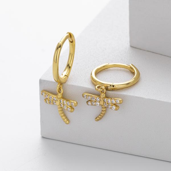Gold Dragonfly Pavé Huggie Earrings