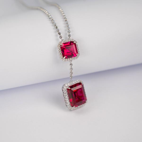 Pink Emerald-Cut Double-Drop Necklace in 925 Silver