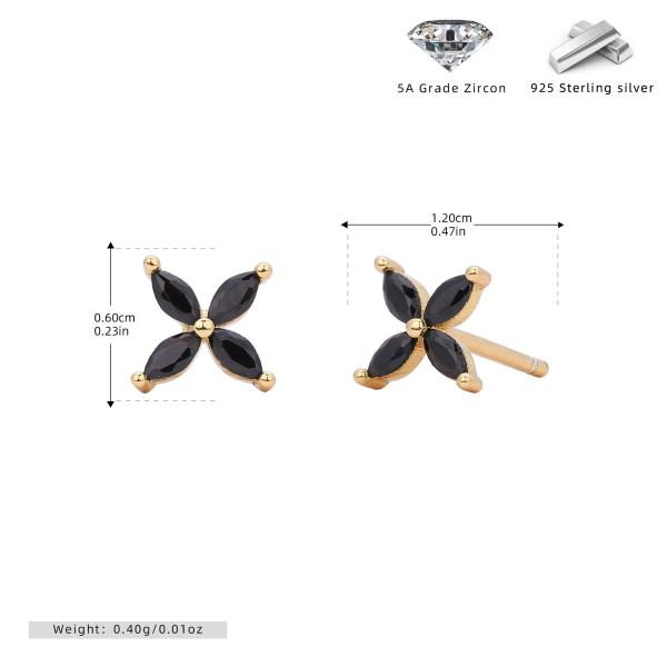 Black Zircon Gold Floral Stud Earrings