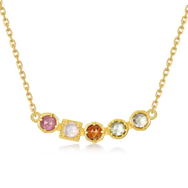 Multicolor Gemstone Gold Chain Necklace