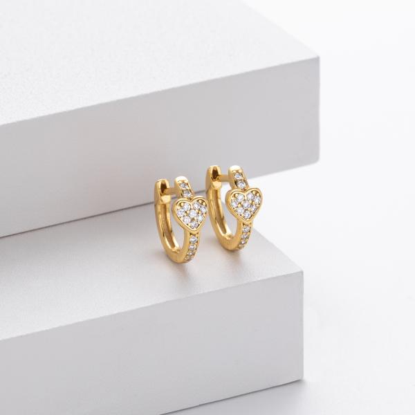 Gold Heart Pavé Huggie Earrings