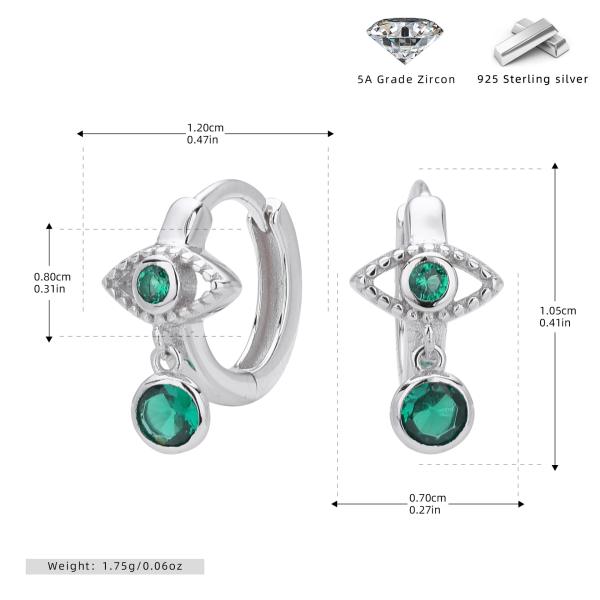 Silver Green Evil Eye Huggie Earrings