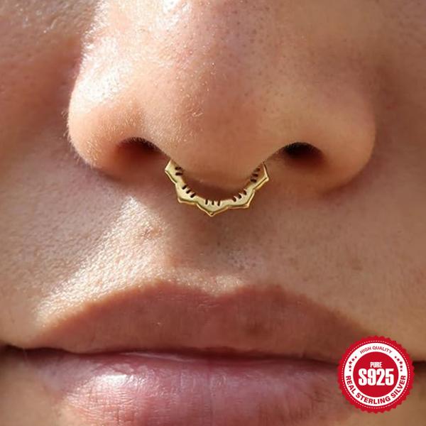 925 Silver Gold-Tone Geometric Septum Ring