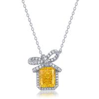 Bow Motif Yellow Stone Silver Pendant Necklace