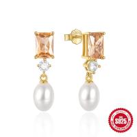925 Silver Gold-Tone Pearl Drop Earrings