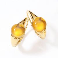 Amber Stone Gold Bezel Stud Earrings