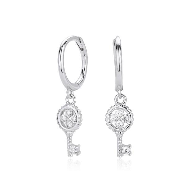 Silver Key Charm Dangle Earrings