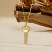 Gold Key Pendant Necklace with Pavé CZ