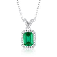Silver Emerald Halo Pendant Necklace
