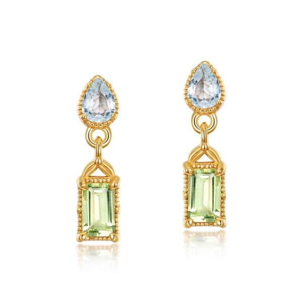 Gold Mixed Stone Drop Earrings