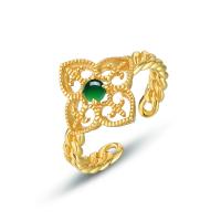 Floral Jade Stone Gold Band Ring