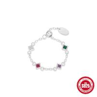 925 Silver Multicolor Geometric Chain Bracelet