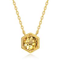 Citrine Hexagon Gold Pendant Necklace