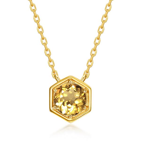 Citrine Hexagon Gold Pendant Necklace