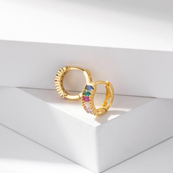 Multicolor Stone Gold Huggie Earrings