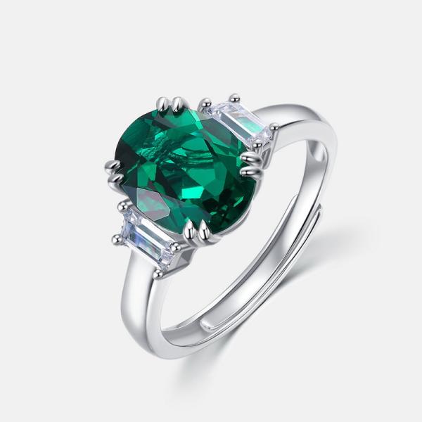 Silver Emerald Solitaire Ring
