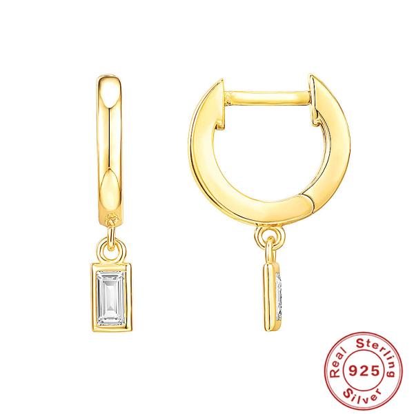 Gold Huggie Earrings with Cubic Zirconia Drop