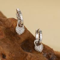 Silver Pavé Heart Charm Huggie Earrings