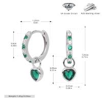 Silver Green Heart Huggie Hoop Earrings