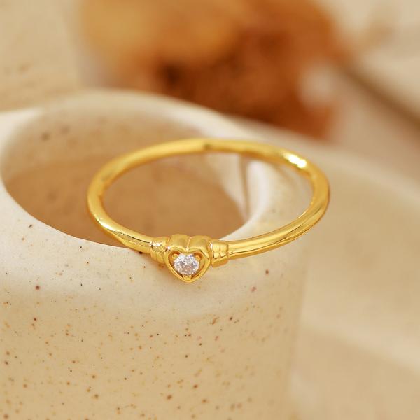 Gold Heart Cubic Zirconia Band Ring
