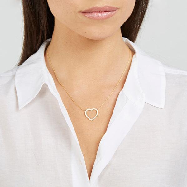 Gold Heart Outline Pendant Necklace