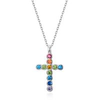 Multicolor Stone Cross Pendant Necklace