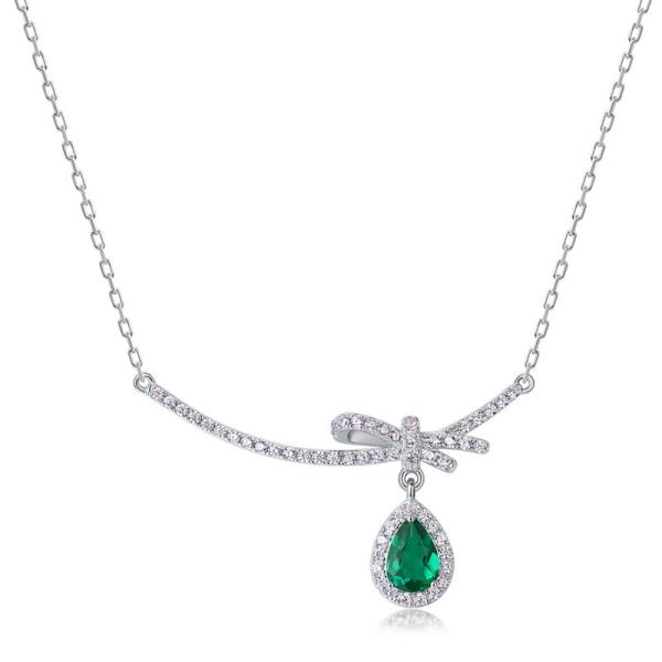 Emerald Bow Motif Pendant Necklace
