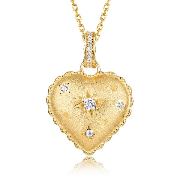 Gold Heart Pendant Necklace with Diamonds