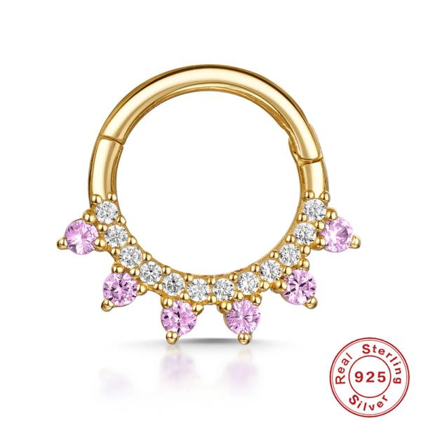 Gold-Tone Small Hoop Earrings with Pink Stones