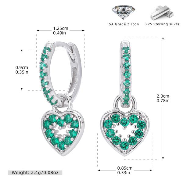Green Zircon Heart Huggie Earrings