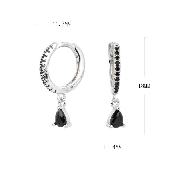 Silver Huggie Earrings with Black Drop