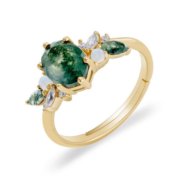 Gold Prong-Set Mixed Stone Band Ring