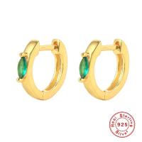 Gold-Plated Huggie Earrings with Green Stone