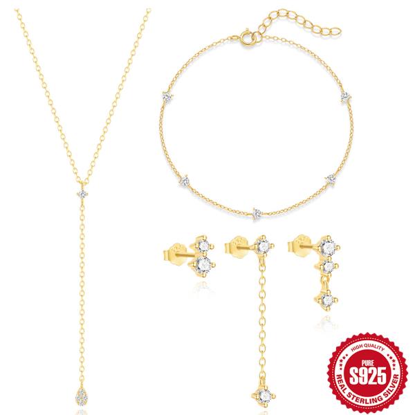 Gold-Plated Cubic Zirconia Y-Chain Necklace