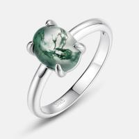 Moss Agate Silver Solitaire Ring