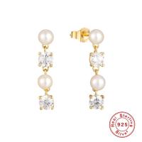 Gold-Plated Pearl and Cubic Zirconia Drop Earrings
