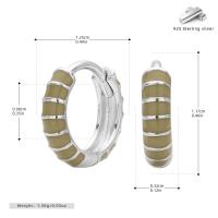 Beige Enamel Silver Huggie Hoop Earrings