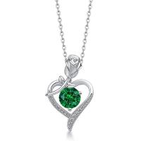 Sterling Silver Green Heart Pendant Necklace