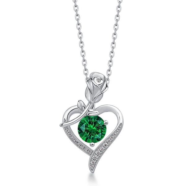 Sterling Silver Green Heart Pendant Necklace