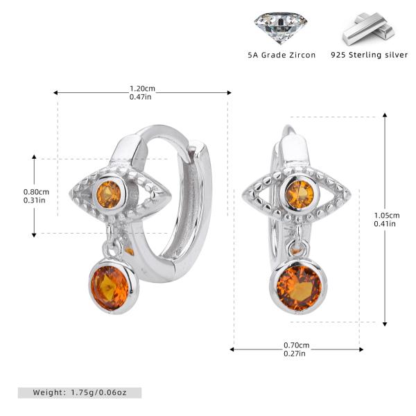 Silver Orange Evil Eye Huggie Earrings